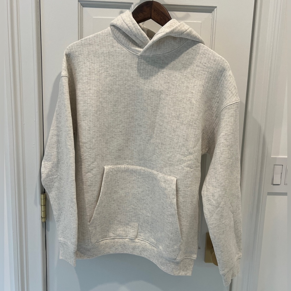 H&M Boys White Melange Ribbed Hoodie Cotton Sweatshirt Size 12/14 NWT - Picture 3 of 8